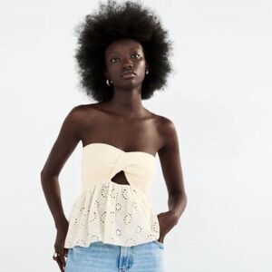 400. Zara strapless eyelet cream and white knit top size large